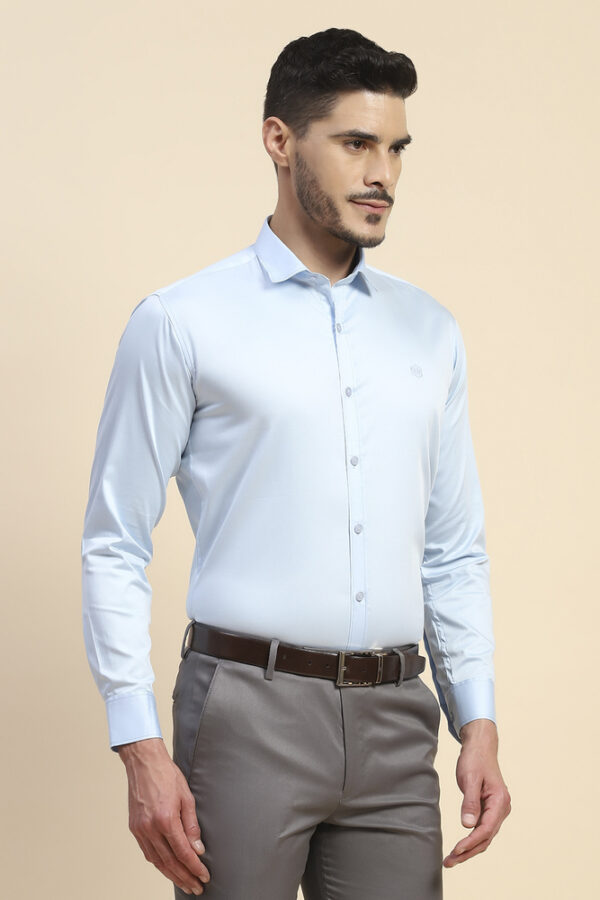Mr. Huffman 100% Giza Cotton Satin Solid Baby Blue Shirt - Image 2