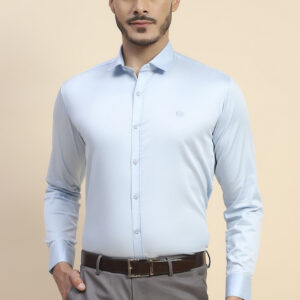 Mr. Huffman 100% Giza Cotton Satin Solid Baby Blue Shirt