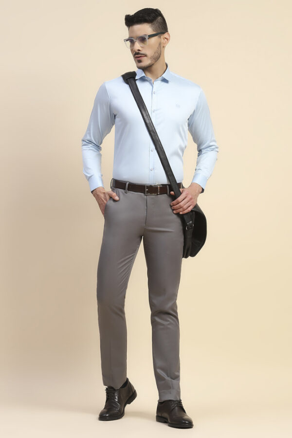 Mr. Huffman 100% Giza Cotton Satin Solid Baby Blue Shirt - Image 4