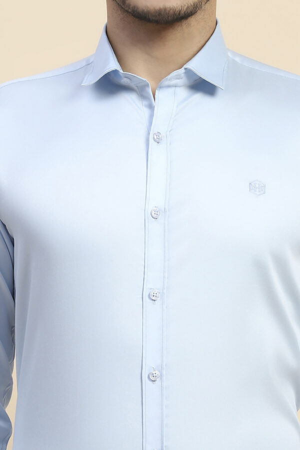 Mr. Huffman 100% Giza Cotton Satin Solid Baby Blue Shirt - Image 5
