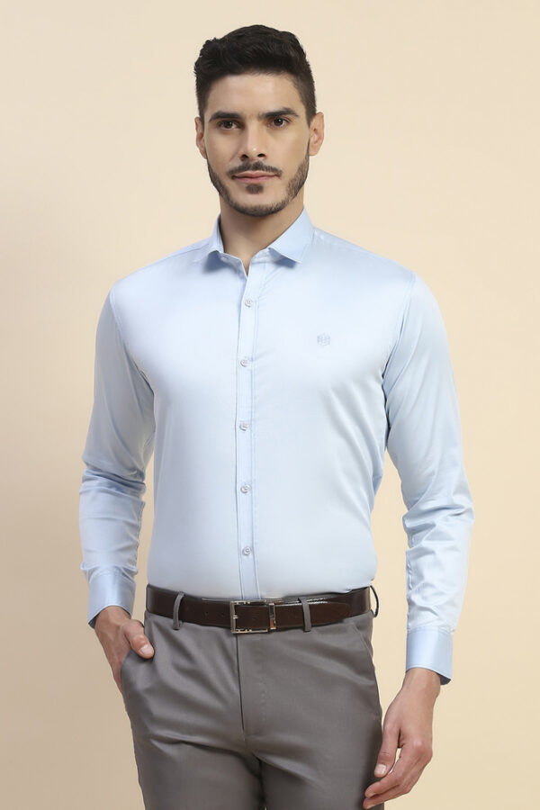 Mr. Huffman 100% Giza Cotton Satin Solid Baby Blue Shirt