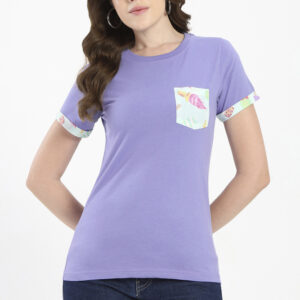 Amiiga Lilac Printed Pocket T-Shirt with Printed Sleeve Cuffs